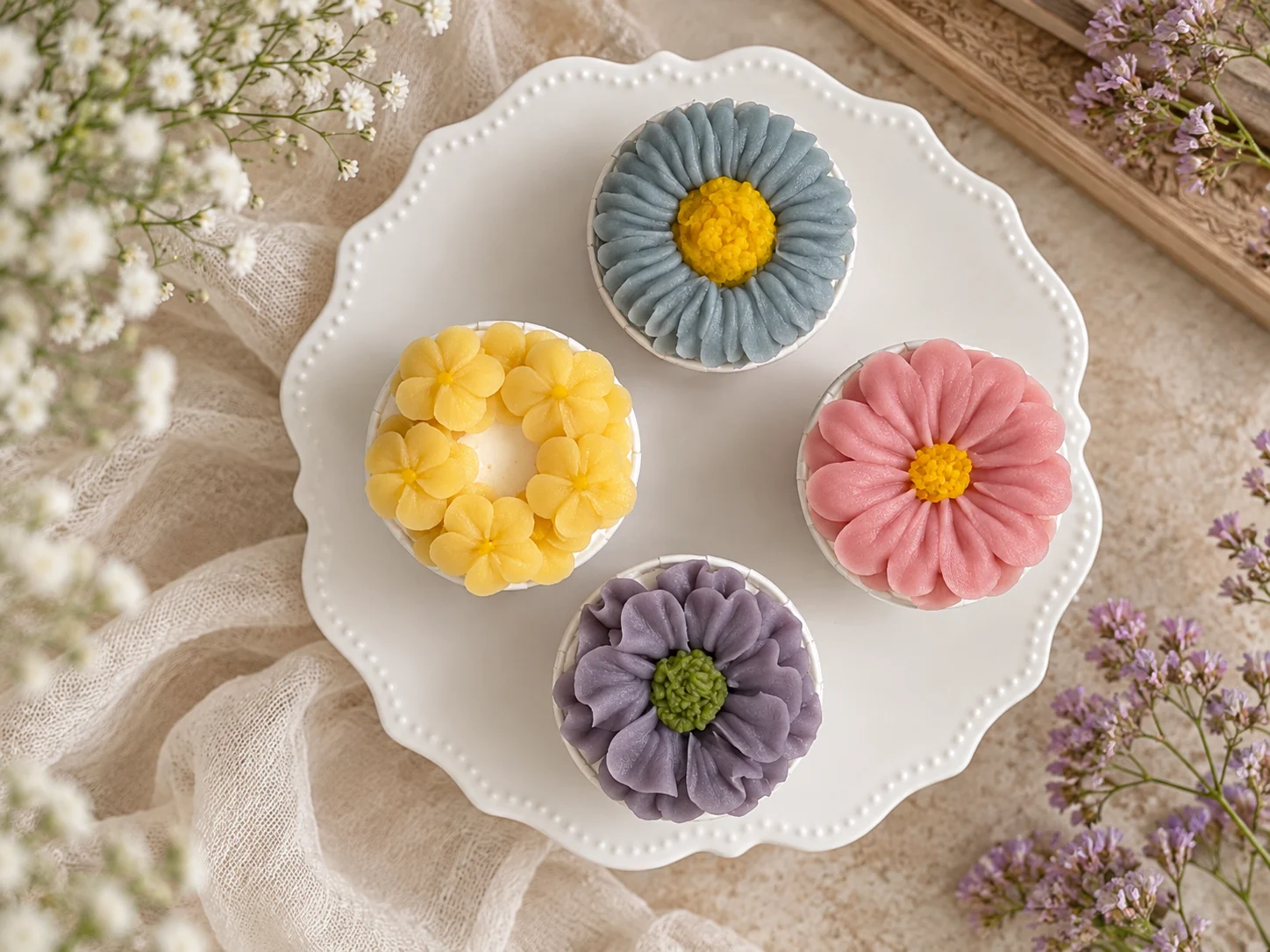 白あんで作った色とりどりの花